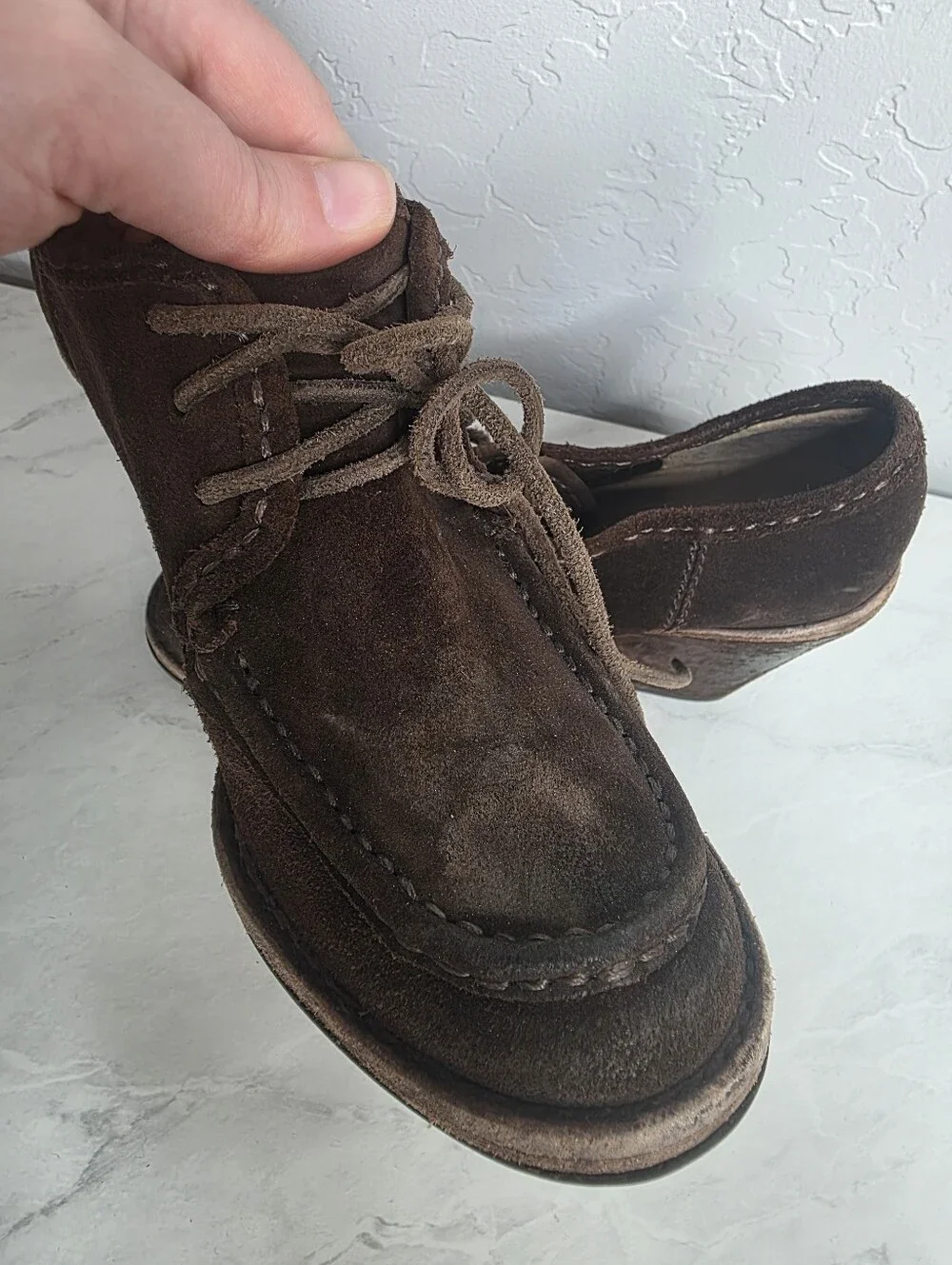 Frye Chucka Caroline Women's Brown Suede Wedge Lace-Up Shoes Size 7M‎